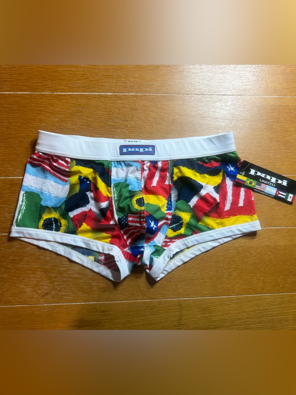 Men’s Papi Multicolor Flag-Print Briefs with White Waistband size Large